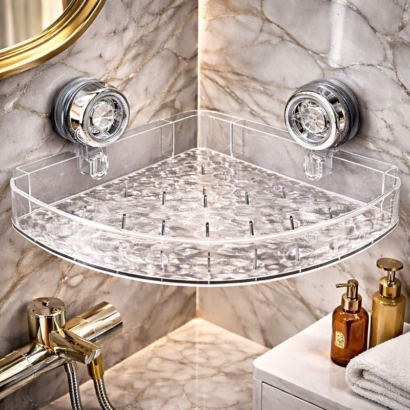 Acrylic Corner Suction Shelf – Drill-Free Bathroom Rack