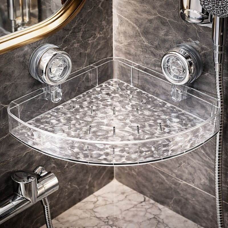 Acrylic Corner Suction Shelf – Drill-Free Bathroom Rack