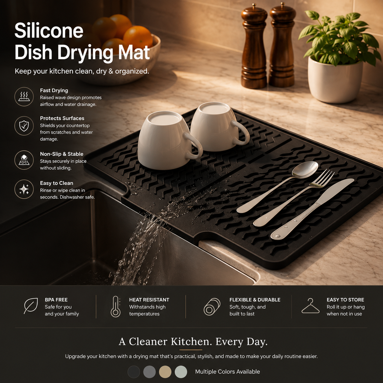 DrainDry Silicone Kitchen Mat