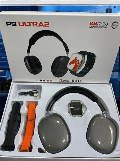 P9 Ultra2 Smart Watch With Gaming Headphone + 7 Straps In 1