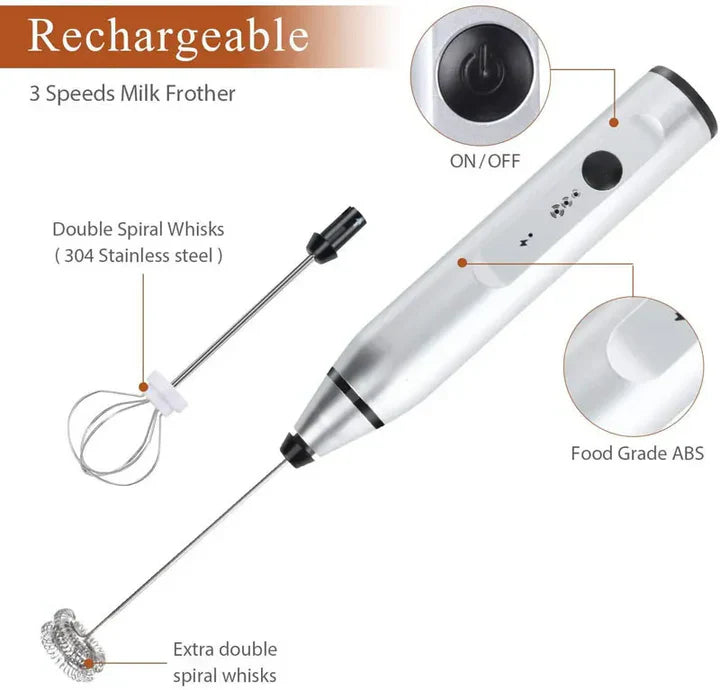 Rechargeable Coffee Frother | Coffee Beater with Turbo Speed - 1 Hour continuous working