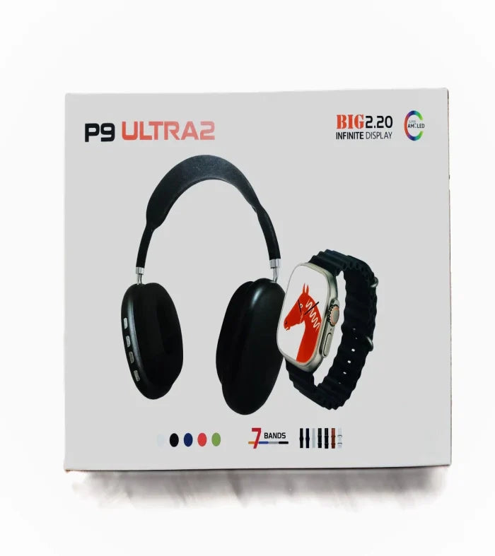 P9 Ultra2 Smart Watch With Gaming Headphone + 7 Straps In 1