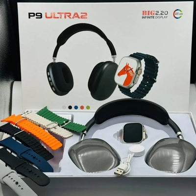 P9 Ultra2 Smart Watch With Gaming Headphone + 7 Straps In 1